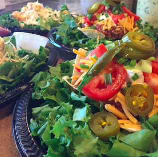 Salads, always delicious, are made with fresh, loose leaf lettuce. 