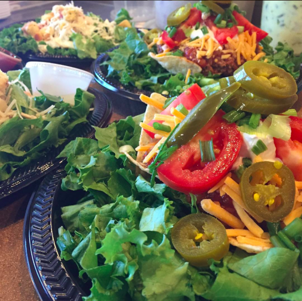 Salads, always delicious, are made with fresh, loose leaf lettuce.